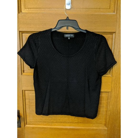 Jones New York Top Shirt Size L Black Knit Stretchy - Picture 1 of 6
